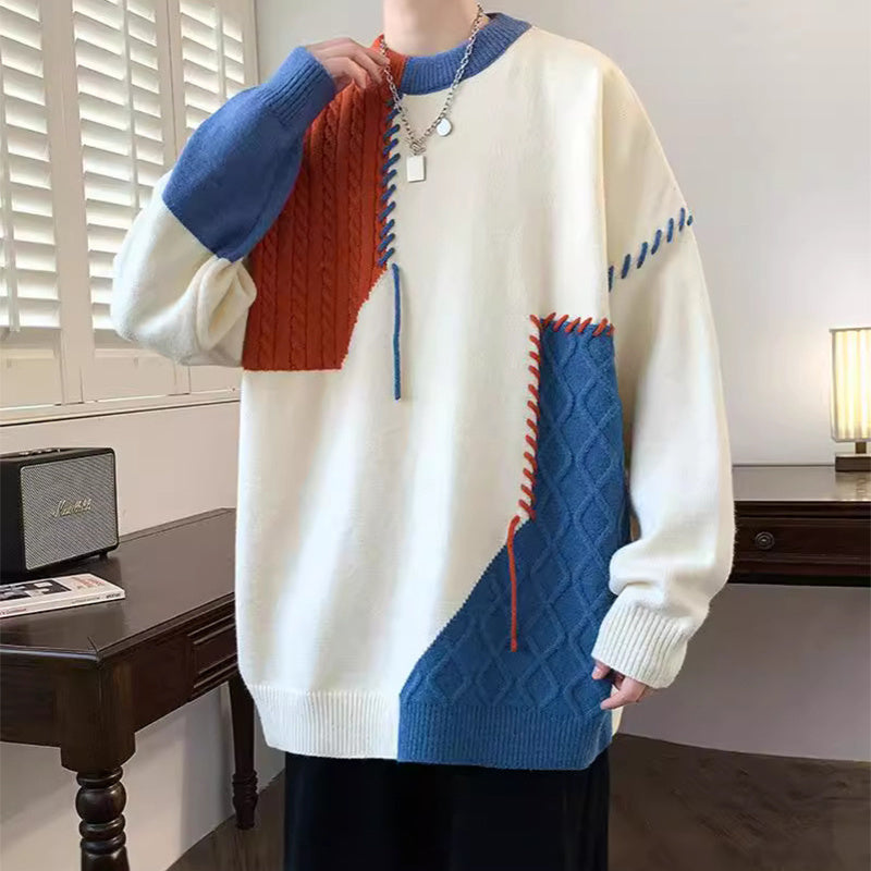Colorblock Pullover Sweater Winter Fashion Long Sleeve Top Men's Clothing - KuzuSHOP