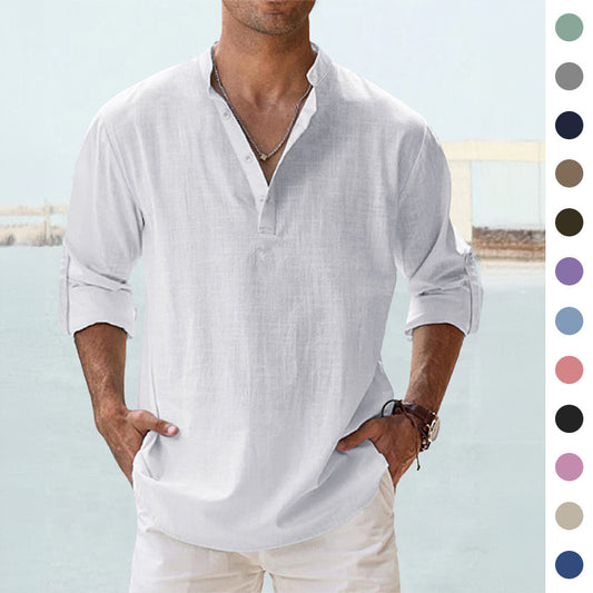New Men's Casual Blouse Cotton Linen Shirt Loose Tops Long Sleeve Tee Shirt Spring Autumn Casual Handsome Men's Shirts - KuzuSHOP