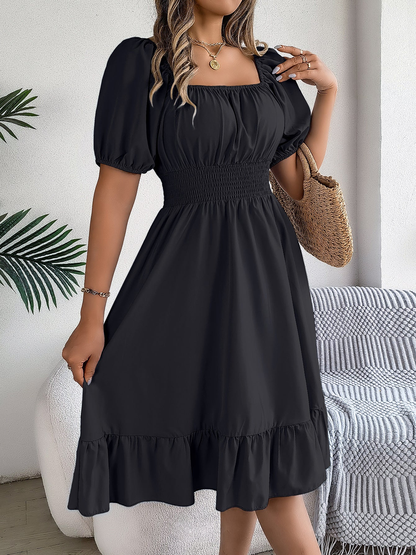 Casual Short-sleeved Ruffled A-line Skirt - KuzuSHOP