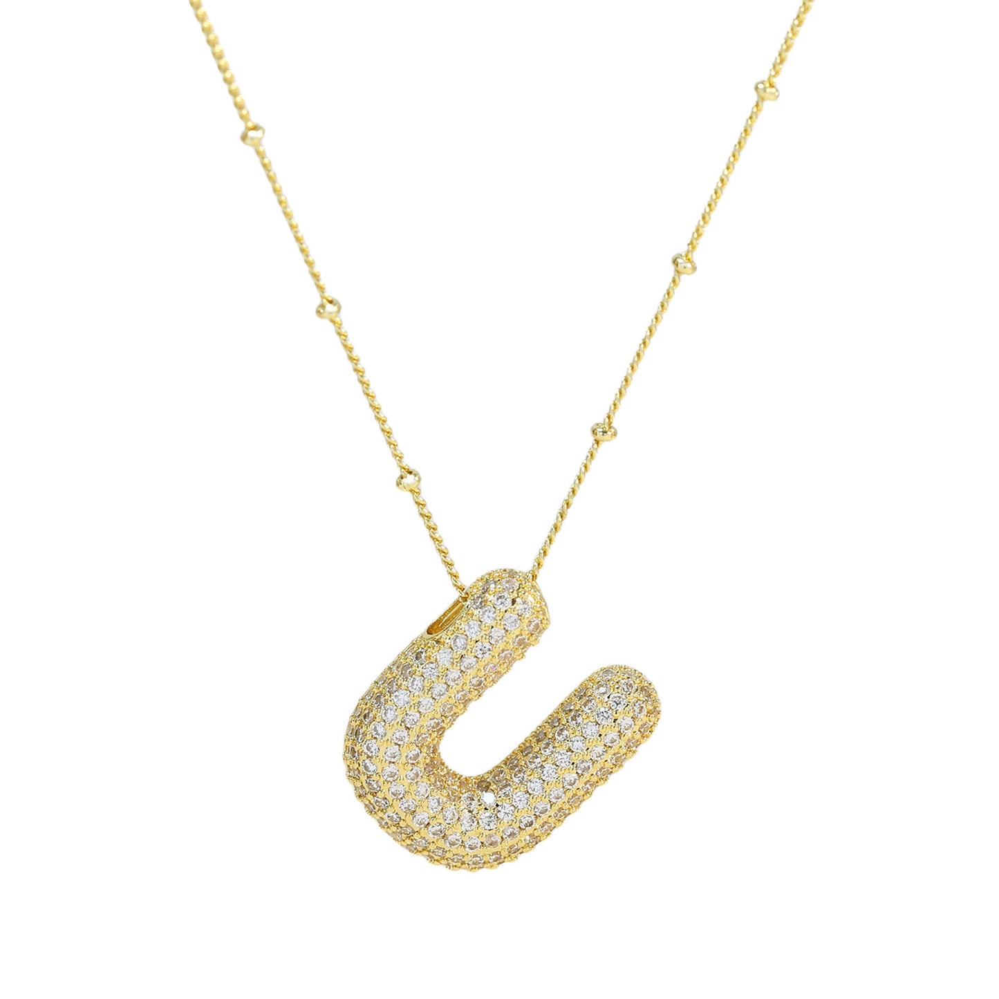 Brass Zircon Bubble Balloon Letter Pendant Necklace For Women - KuzuSHOP
