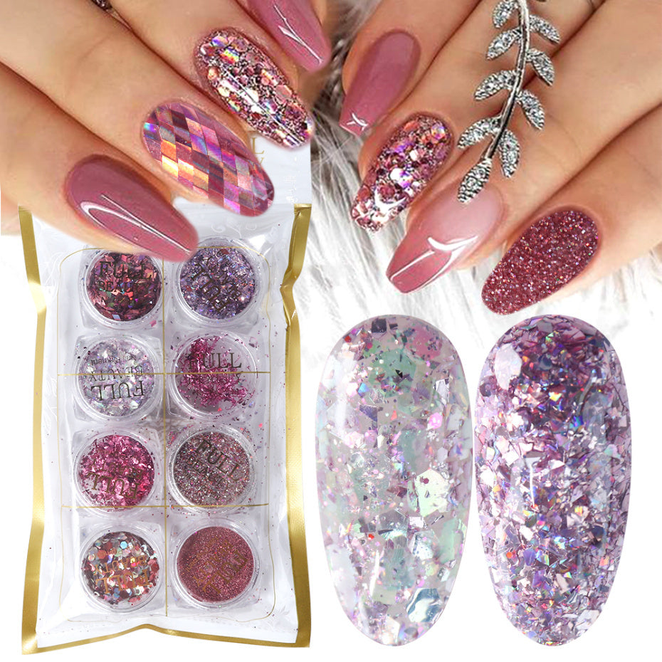 8 Box Mix Glitter Nail Art Powder Flakes Set - KuzuSHOP
