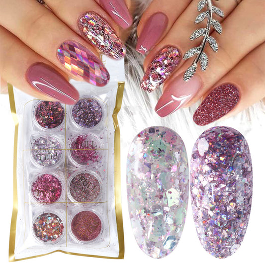 8 Box Mix Glitter Nail Art Powder Flakes Set - KuzuSHOP