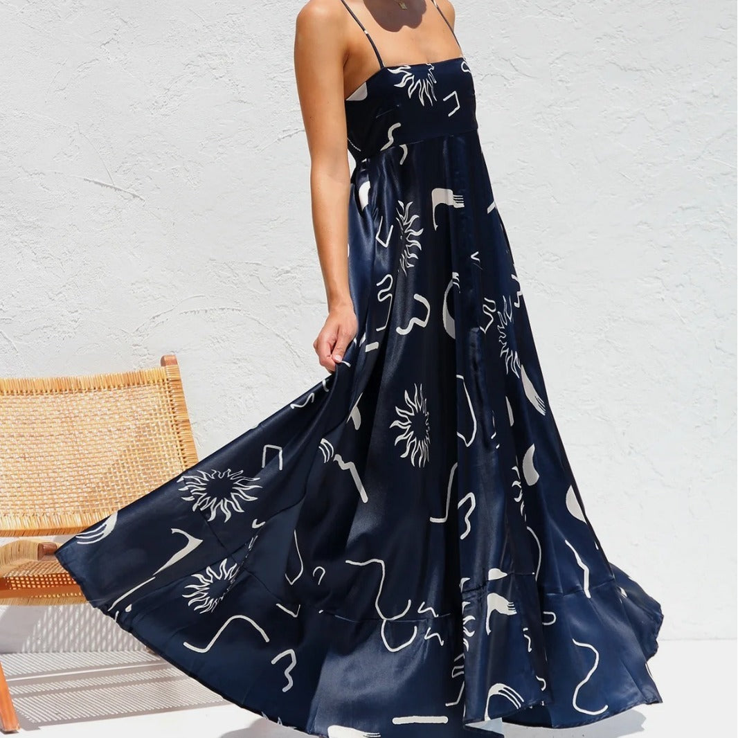 Floral Print Suspender Dress Summer Slim Fit Long Dresses For Womens Clothing - KuzuSHOP