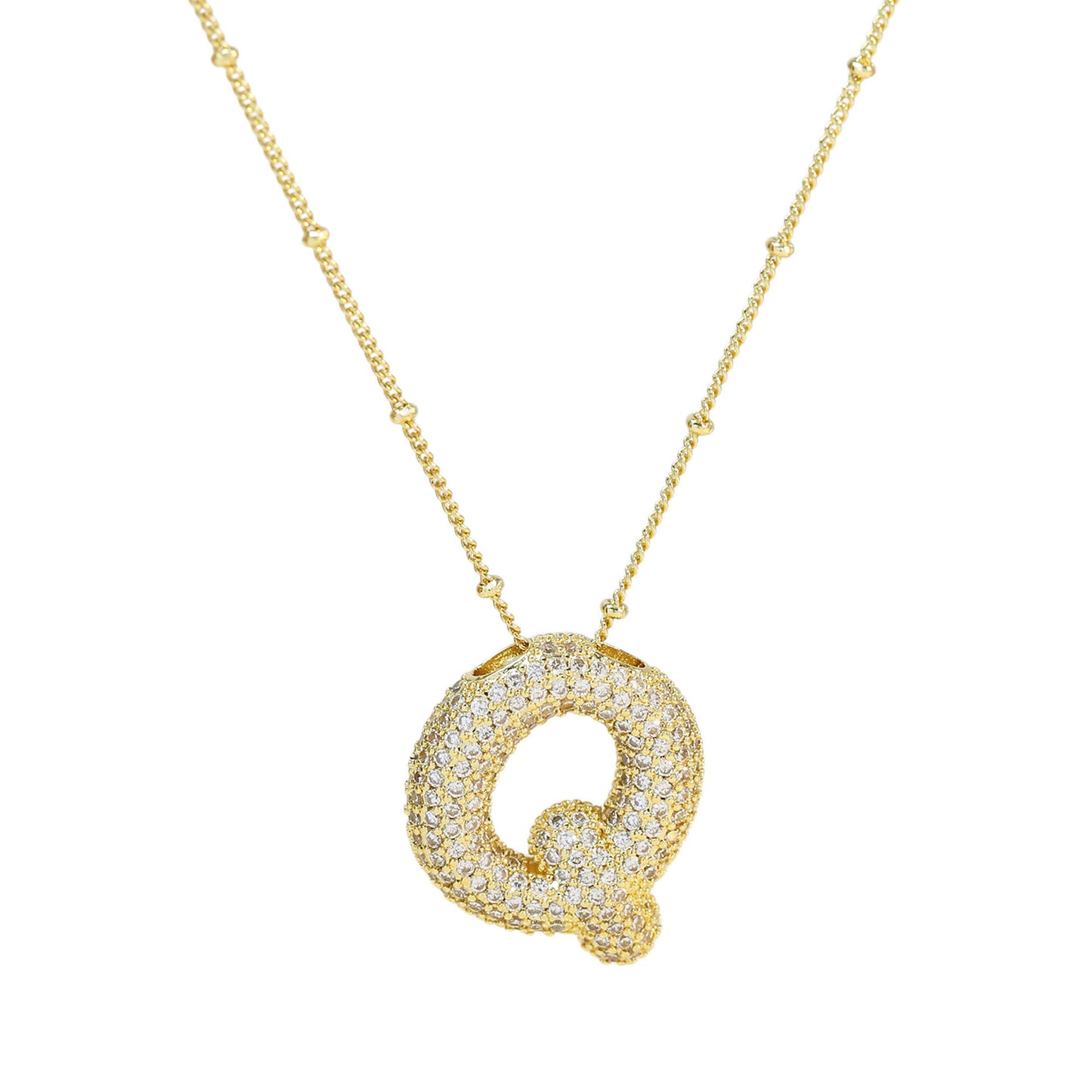 Brass Zircon Bubble Balloon Letter Pendant Necklace For Women - KuzuSHOP