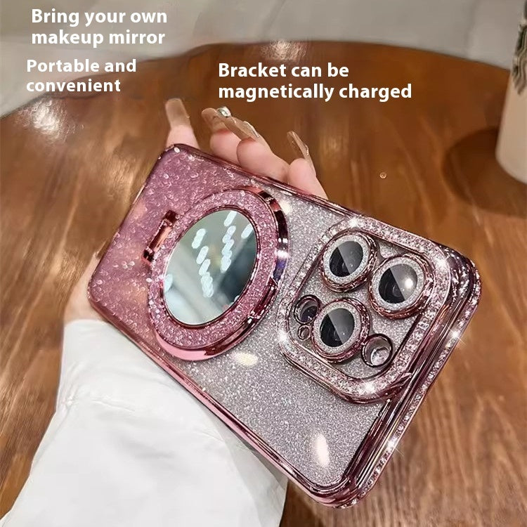 Makeup Mirror Bracket Phone Case Glitter Protective Cover - KuzuSHOP