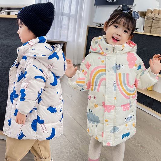 New Style Children's Down Jacket Middle Long Cute Thickened Cotton - KuzuSHOP