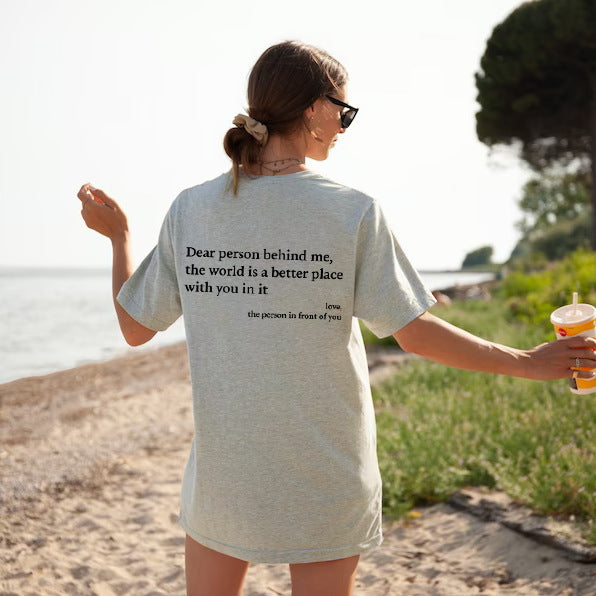 New Fashion Womens Letter T-Shirt Round Neck Short Sleeve Slogan Tee Top - KuzuSHOP
