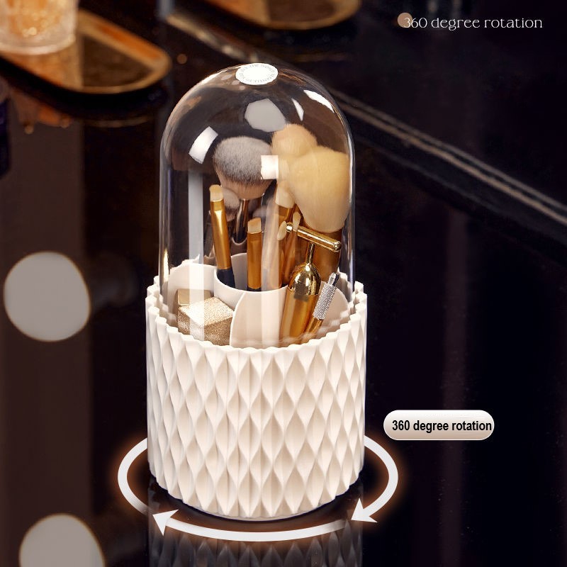 360 Rotating Large Capacity Transparent Makeup Brush Storage Pen Holder Acrylic Dust With Lid Desktop Cosmetic Storage Box - KuzuSHOP