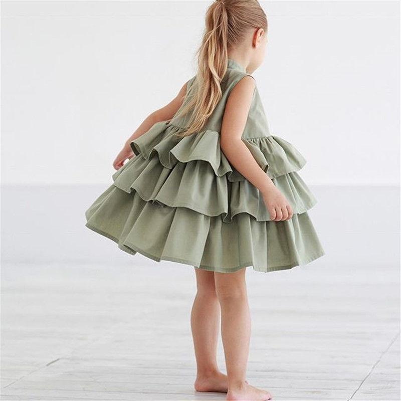 Fashion Simple Solid Color Sleeveless Small And Medium Girl Dress - KuzuSHOP
