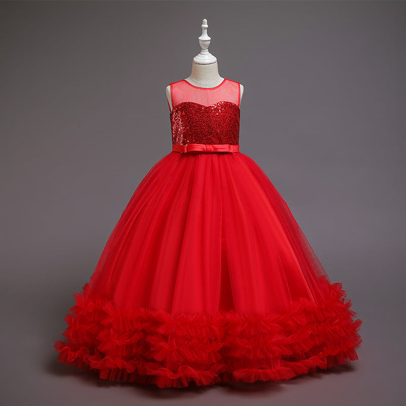 Children's Dress Dress Skirt Summer Girls Sequined Wedding Dress Embroidered Mesh Princess Tutu Skirt - KuzuSHOP