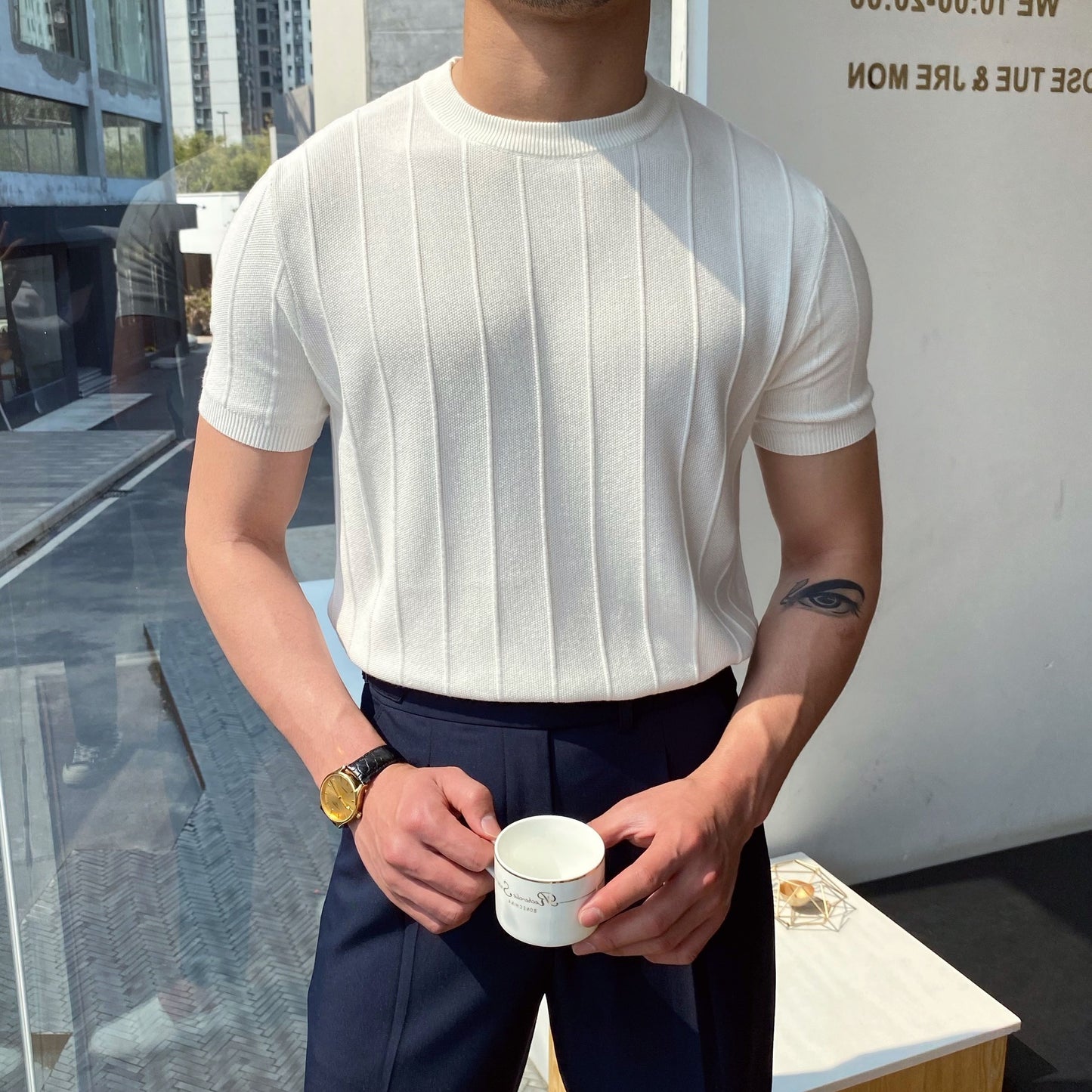 Short Sleeve Knitted T-shirt Summer Men's Light Round Neck Thin Tops - KuzuSHOP
