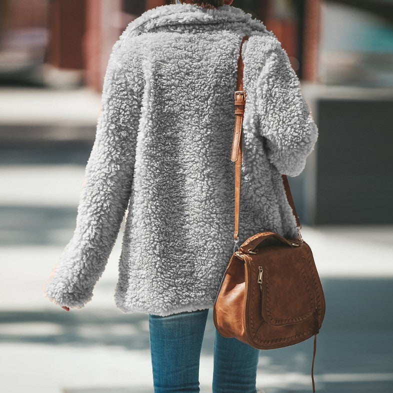 Lapel Long Sleeve Fluffy Furry Faux Fur Jackets Woman Overcoat - KuzuSHOP