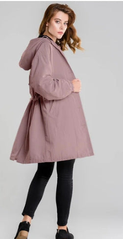 Plus Size Trench Coat Mid-length Loose Long Sleeve Jacket - KuzuSHOP