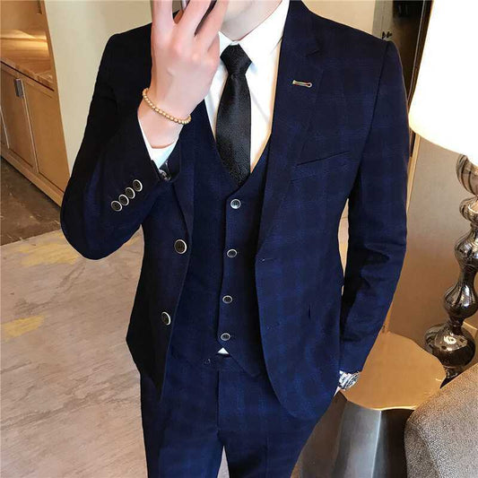 Slim Fit Trendy Men's Small Suit Three-piece Business Casual - KuzuSHOP