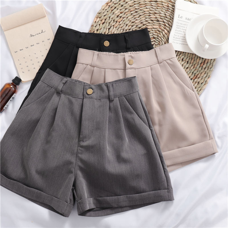 Solid Color All-match Roll-up Wide-leg Casual Shorts - KuzuSHOP