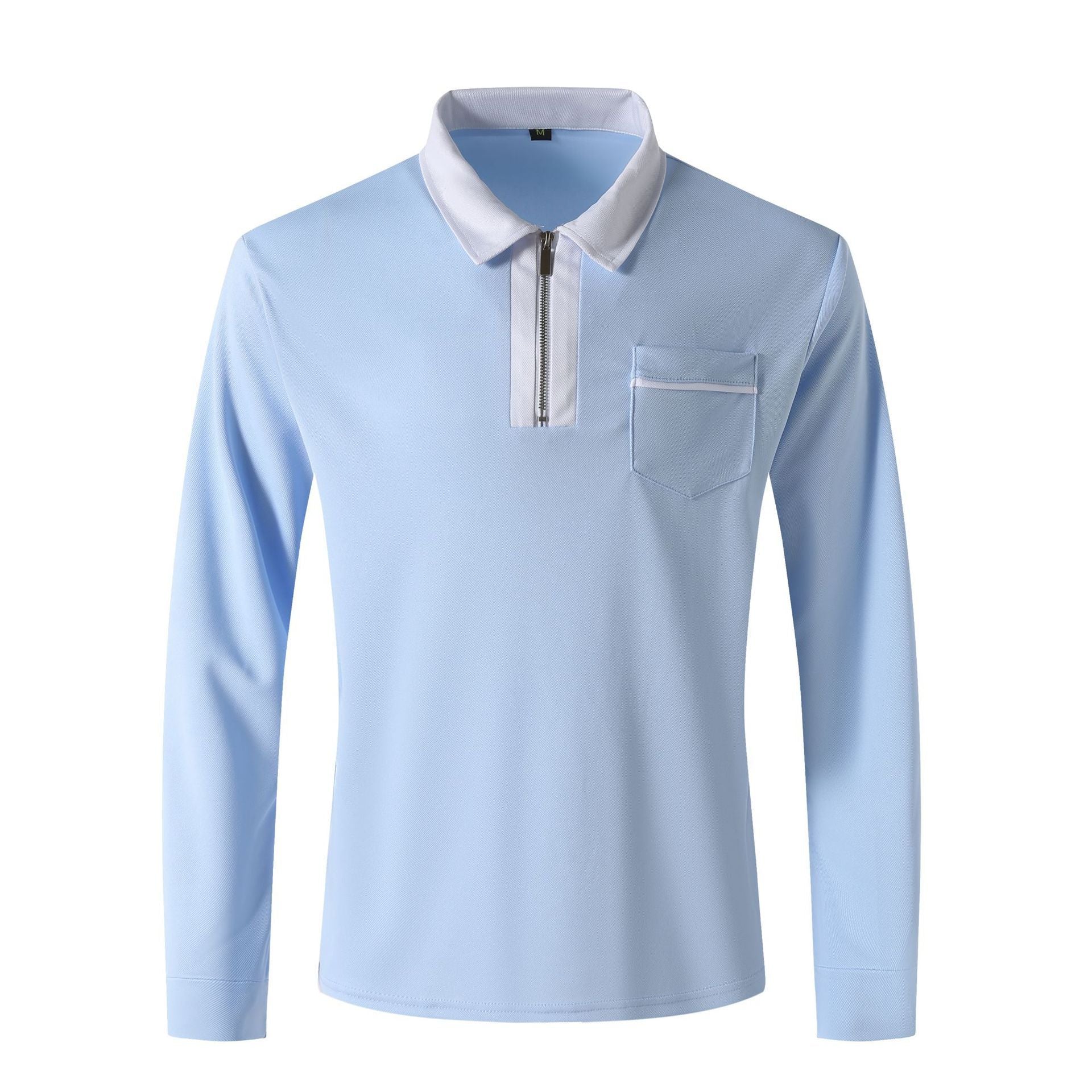 2024 Autumn Mens Long Sleeve Zipper Polo Shirts Casual Lapel Collar Zip Up Henley Shirts Cotton Sports Golf Tennis T-Shirts With Pockets - KuzuSHOP