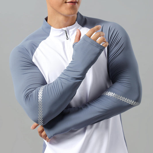Stand Collar Half Zip Solid Color Workout Clothes Training Men - KuzuSHOP