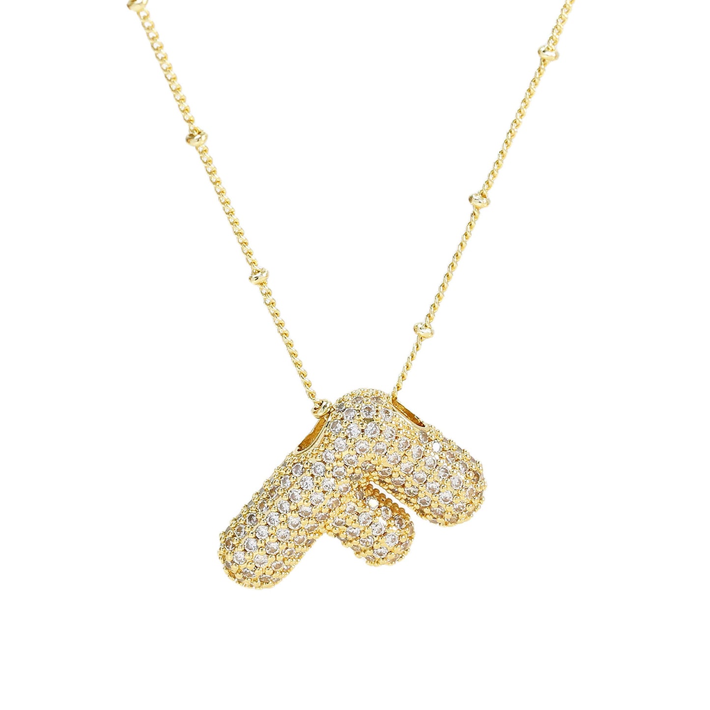 Brass Zircon Bubble Balloon Letter Pendant Necklace For Women - KuzuSHOP