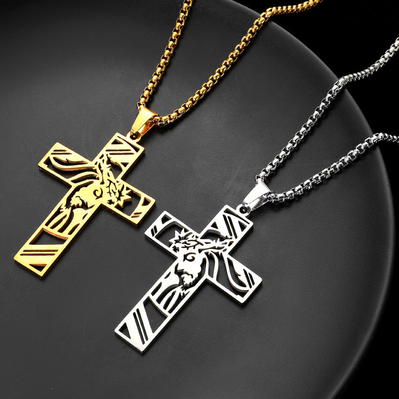 Stainless Steel Hollow Cross Pendant Titanium Steel Necklace - KuzuSHOP