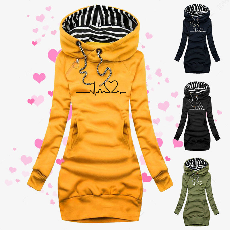 Heart Print Long Clothes Women Hoodie Sweatshirt Pullover Tops - KuzuSHOP