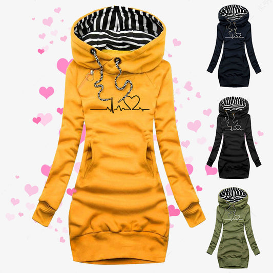 Heart Print Long Clothes Women Hoodie Sweatshirt Pullover Tops - KuzuSHOP