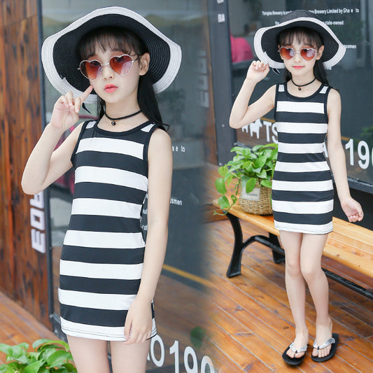 Summer new fashion Korean style big kids girls chiffon print skirt - KuzuSHOP