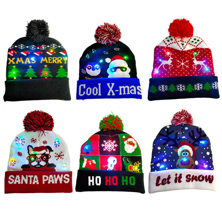 LED Christmas Hat Sweater Knitted Beanie Christmas Light Up Knitted Hat Christmas Gift  Kids Xmas New Year Decorations - KuzuSHOP