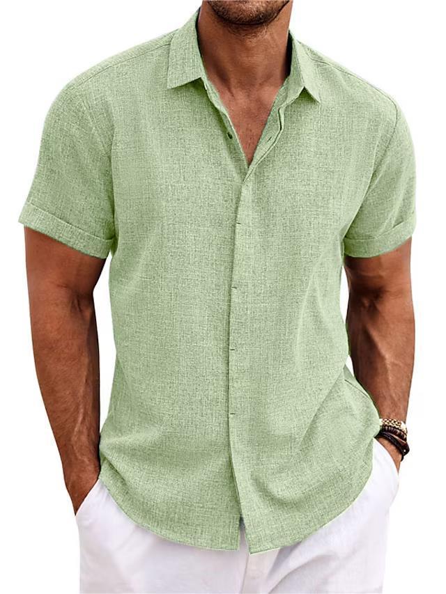 Men's Solid Color Loose Linen Short-sleeved T-shirt - KuzuSHOP