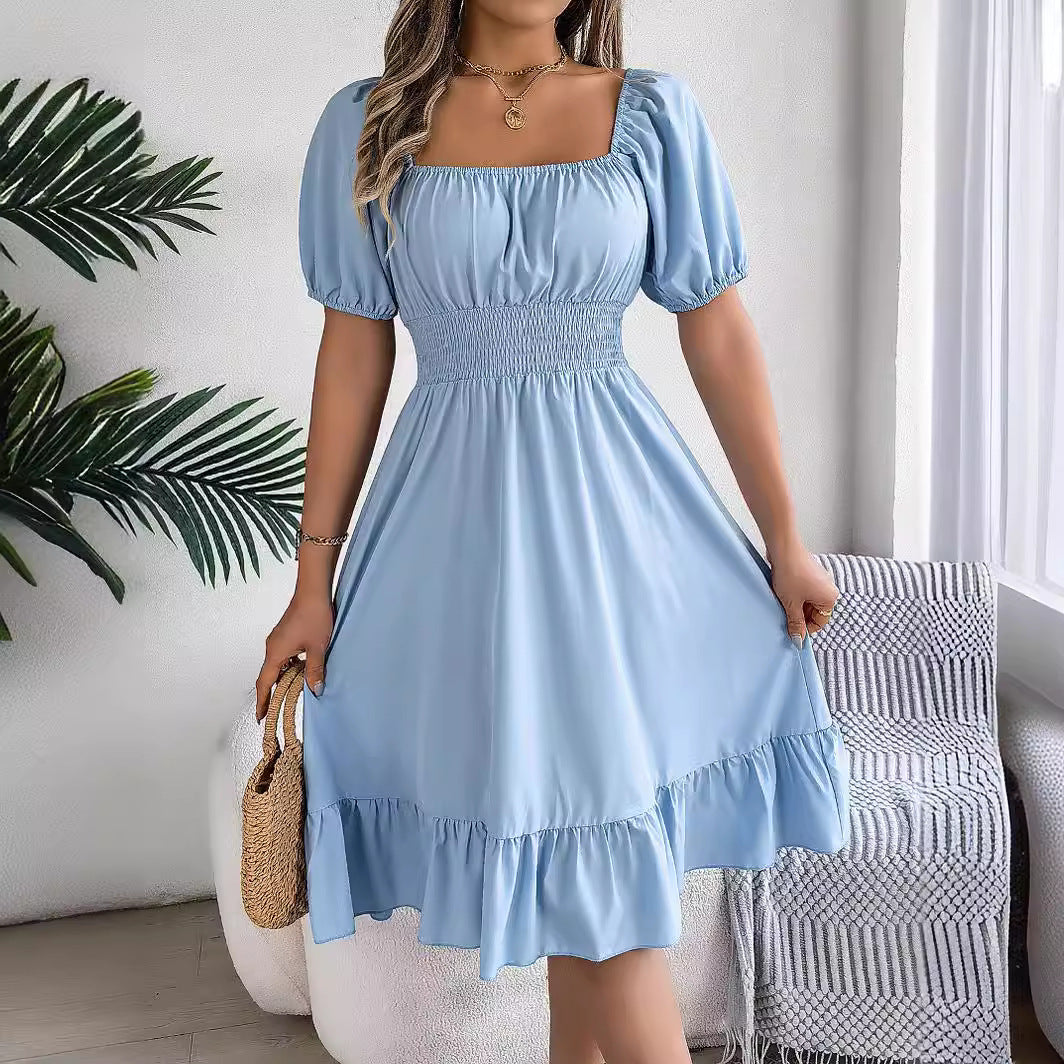 Casual Short-sleeved Ruffled A-line Skirt - KuzuSHOP