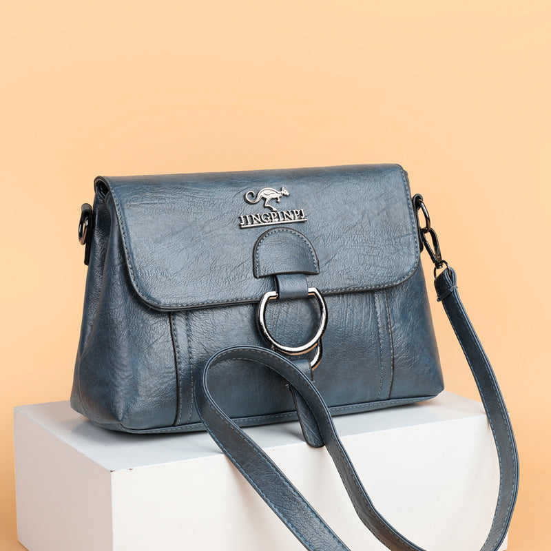 Soft leather women's bag 2022 new Korean version fashion all-match large-capacity one-shoulder Messenger portable middle-aged mother bag - KuzuSHOP