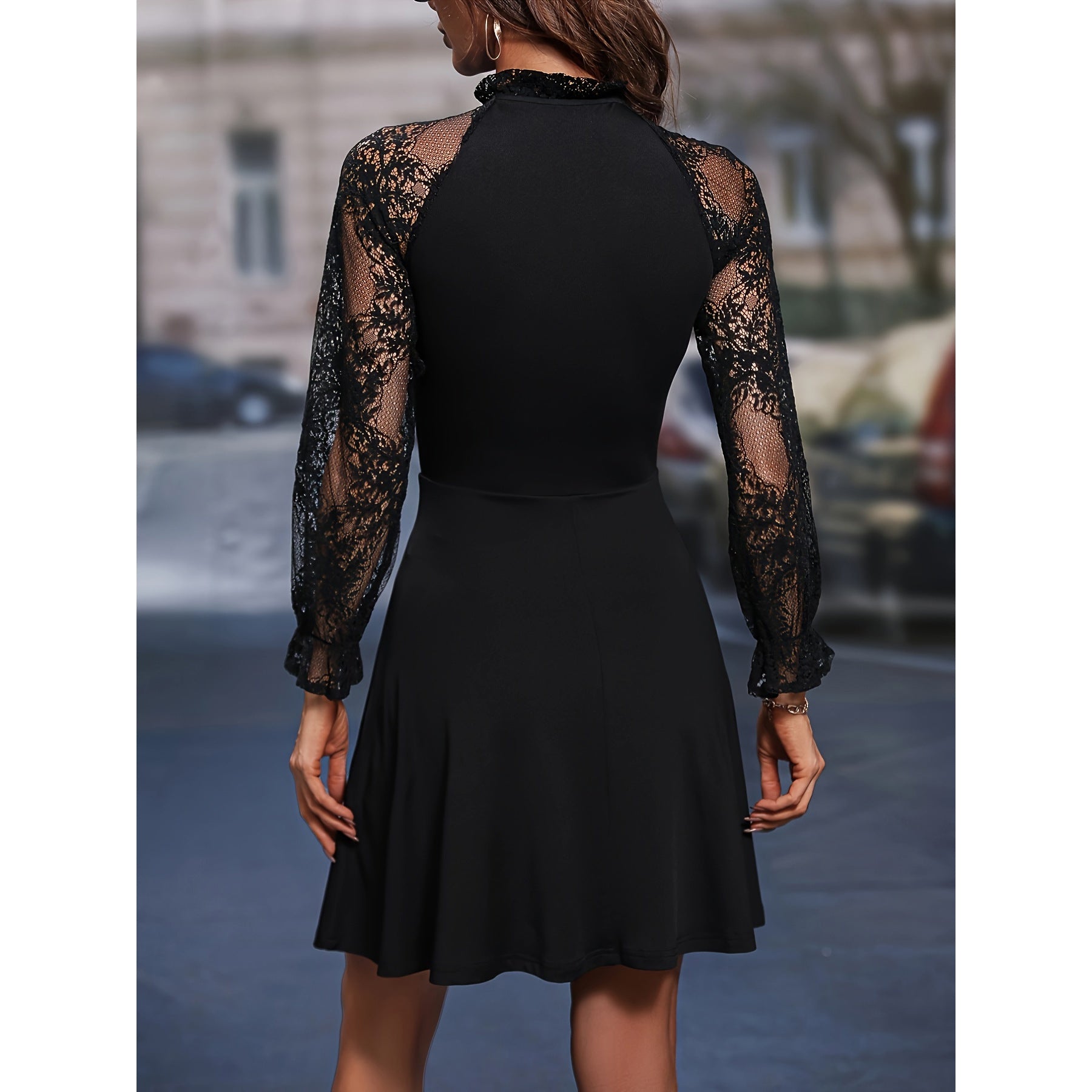 High Waist Sexy Lace Long Sleeve Dress - KuzuSHOP