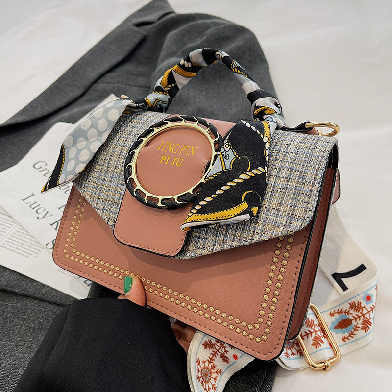 Bag women's bag new 2021 autumn and winter contrast color shoulder bag fashion casual small square bag PU simple hand-held messenger bag - KuzuSHOP
