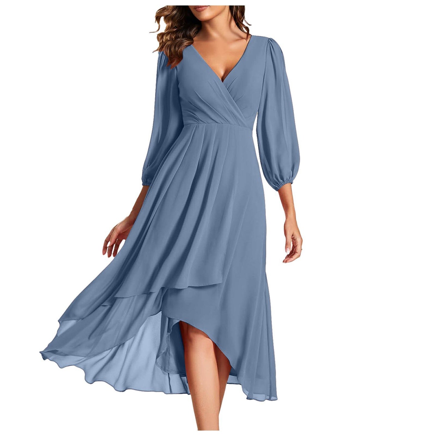 Women's V-neck Long-sleeved Dress Loose Party Evening Dress - KuzuSHOP