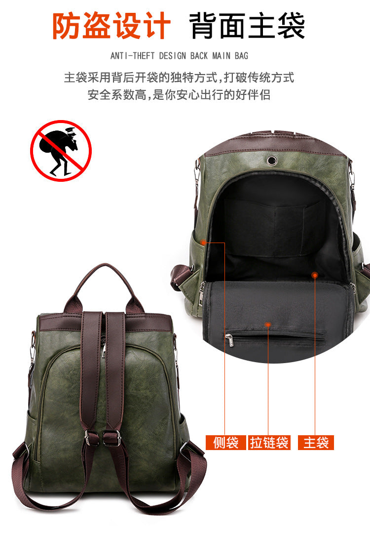 Cross-border women's backpack women's 2022 new PU women's bag European and American retro leisure outdoor travel backpack anti-theft bag - KuzuSHOP