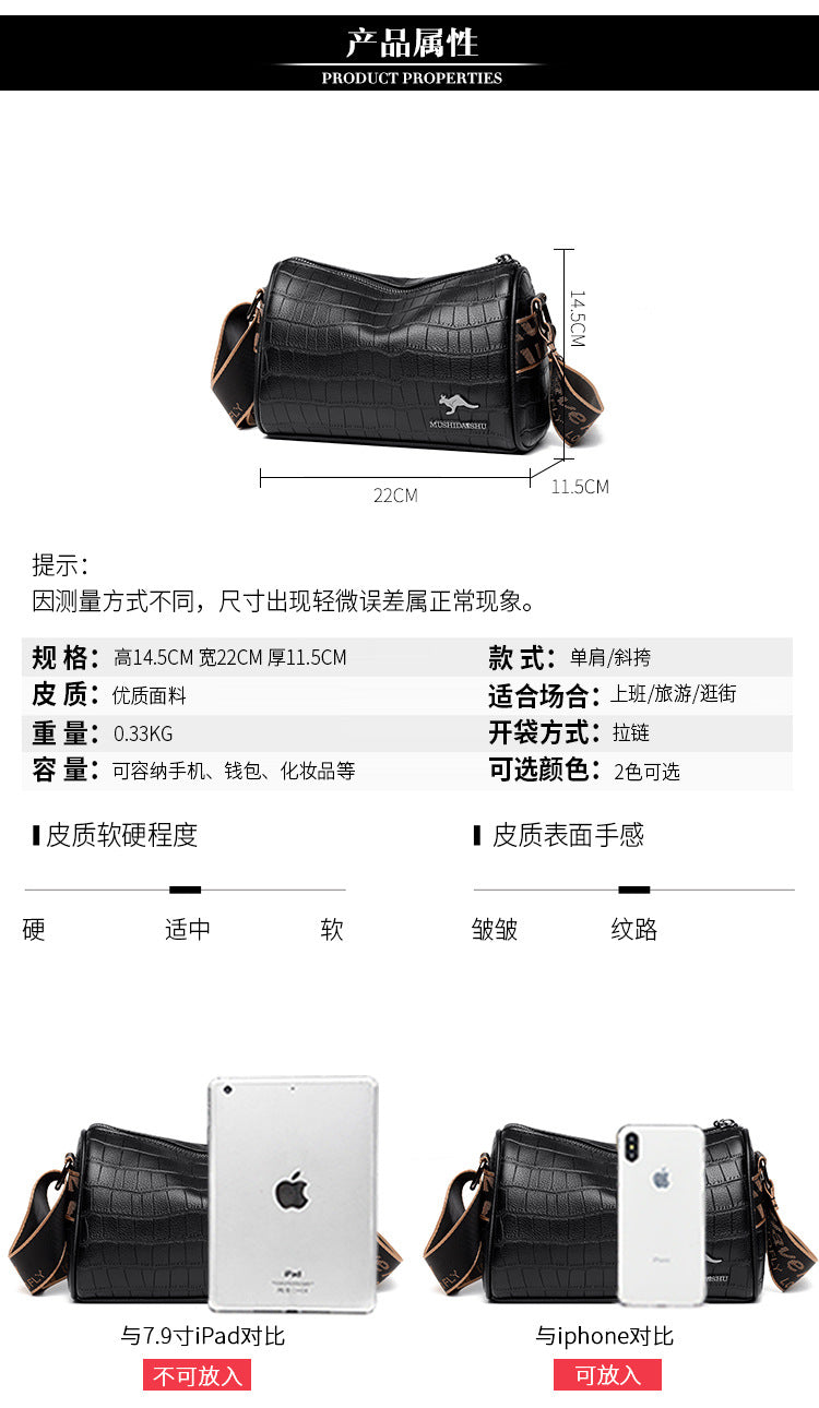 Top layer cowhide pillow bag women's bag 2022 new trendy fashion crocodile pattern shoulder Messenger bag casual soft leather bag - KuzuSHOP