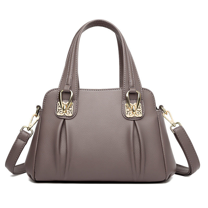 Bags 2024 new middle-aged and elderly women's casual soft leather large capacity messenger bag fashion trend handbag women's bag - KuzuSHOP