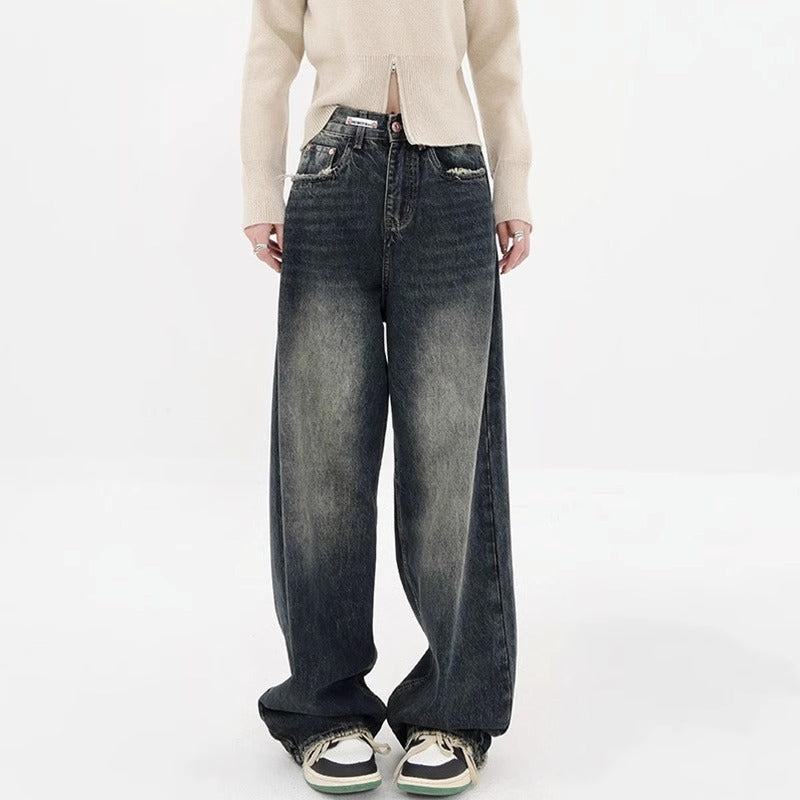 Plus Size High Waist Loose And Slimming Straight Wide Leg Jeans For Women - KuzuSHOP