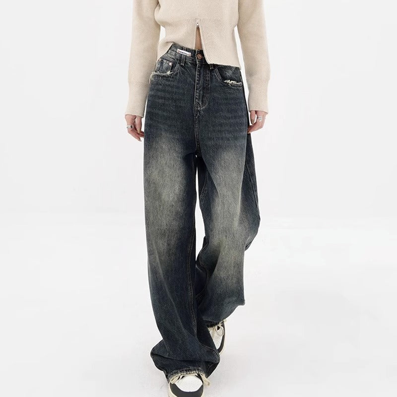 Plus Size High Waist Loose And Slimming Straight Wide Leg Jeans For Women - KuzuSHOP