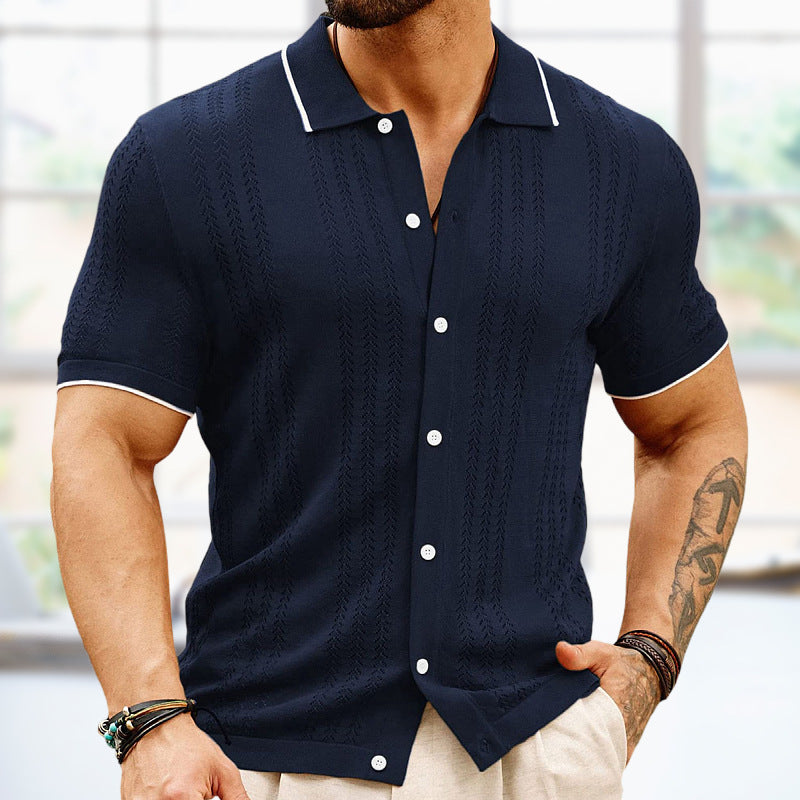 Short-sleeved Polo Shirt Summer Button Lapel Top Fashion Business Men's Clothing - KuzuSHOP