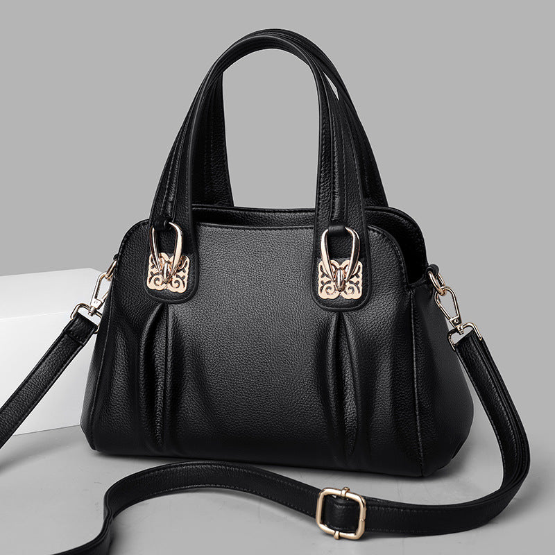 Bags 2024 new middle-aged and elderly women's casual soft leather large capacity messenger bag fashion trend handbag women's bag - KuzuSHOP
