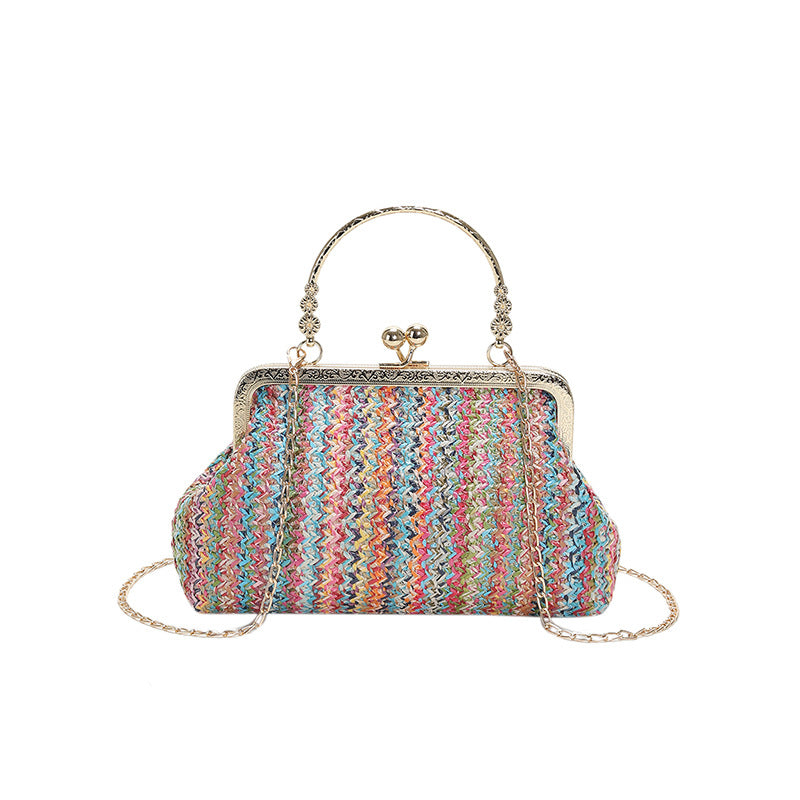 Color woven handbags 2023 spring and summer new style foreign style this year popular single shoulder Messenger bag chain bag women's bag - KuzuSHOP