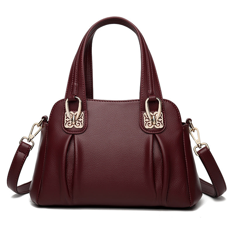 Bags 2024 new middle-aged and elderly women's casual soft leather large capacity messenger bag fashion trend handbag women's bag - KuzuSHOP