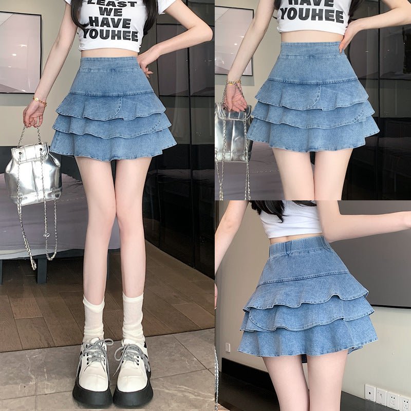 Elastic High Waist Layer Cake Dress Denim Design - KuzuSHOP