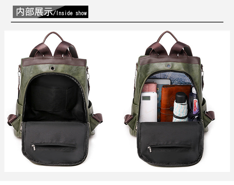 Cross-border women's backpack women's 2022 new PU women's bag European and American retro leisure outdoor travel backpack anti-theft bag - KuzuSHOP