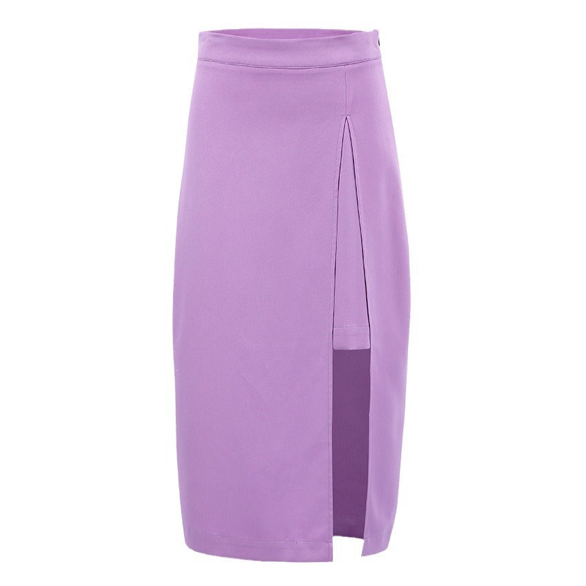 Stitching Wind Asymmetric Split Temperament Skirt - KuzuSHOP