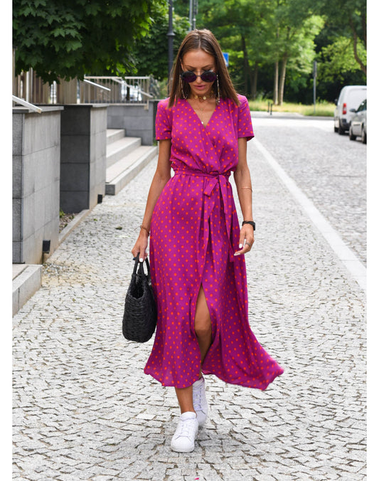 Women's summer v-neck print tie dress - KuzuSHOP