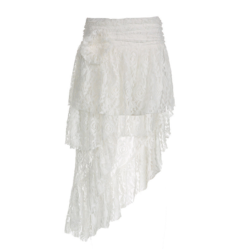 Bohemian Style French Lace Retro Skirt Irregular Hem Niche Design Short Skirt