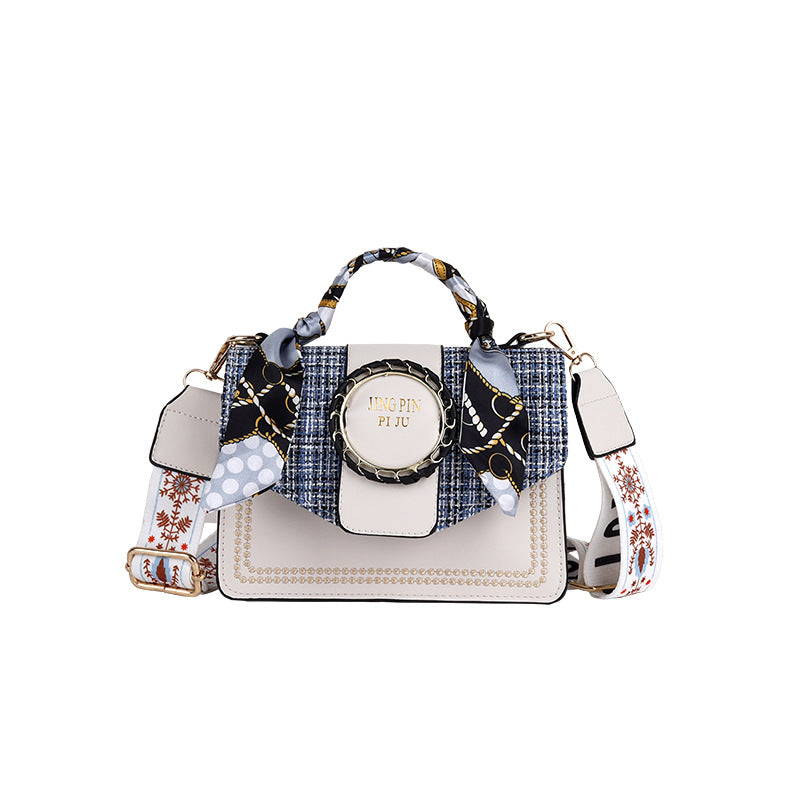 Bag women's bag new 2021 autumn and winter contrast color shoulder bag fashion casual small square bag PU simple hand-held messenger bag - KuzuSHOP
