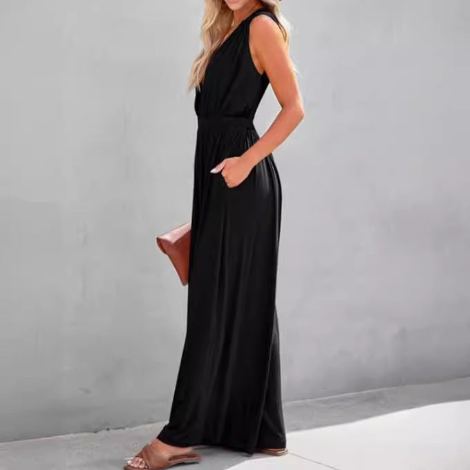 European And American Sleeveless Jumpsuit V-neck Elegant Women's Formal Casual - KuzuSHOP