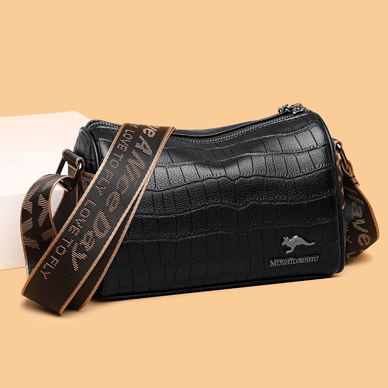 Top layer cowhide pillow bag women's bag 2022 new trendy fashion crocodile pattern shoulder Messenger bag casual soft leather bag - KuzuSHOP